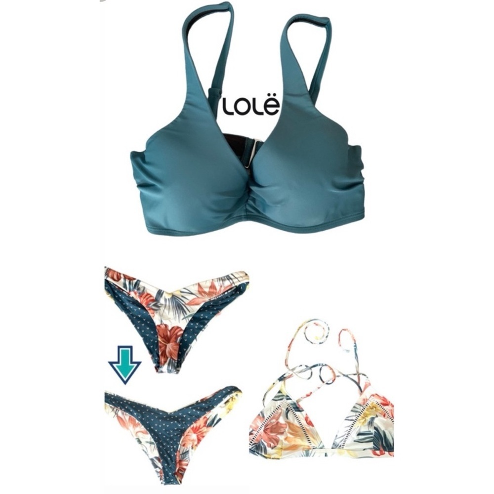 💙1Set of 3 MCX: 2 small tops bikinis-Turquoise small Reversible bottom LIKE NEW💙 - Picture 1 of 11